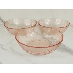 Arcoroc Rosa Pink Cereal Bowl Depression Glass Rosaline Floral 6 1/4" France x3